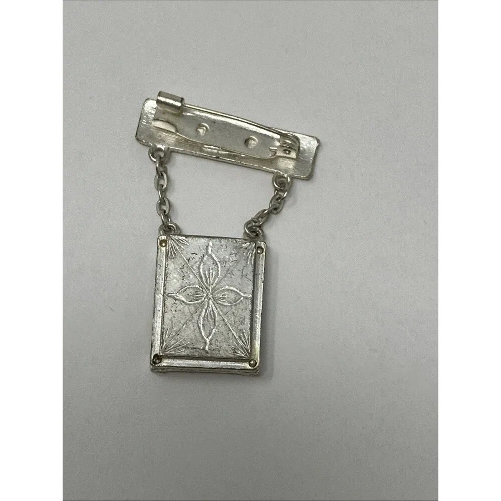 Hanging Picture Frame Brooch Dangle Pin LOVE Silver Tone VTG